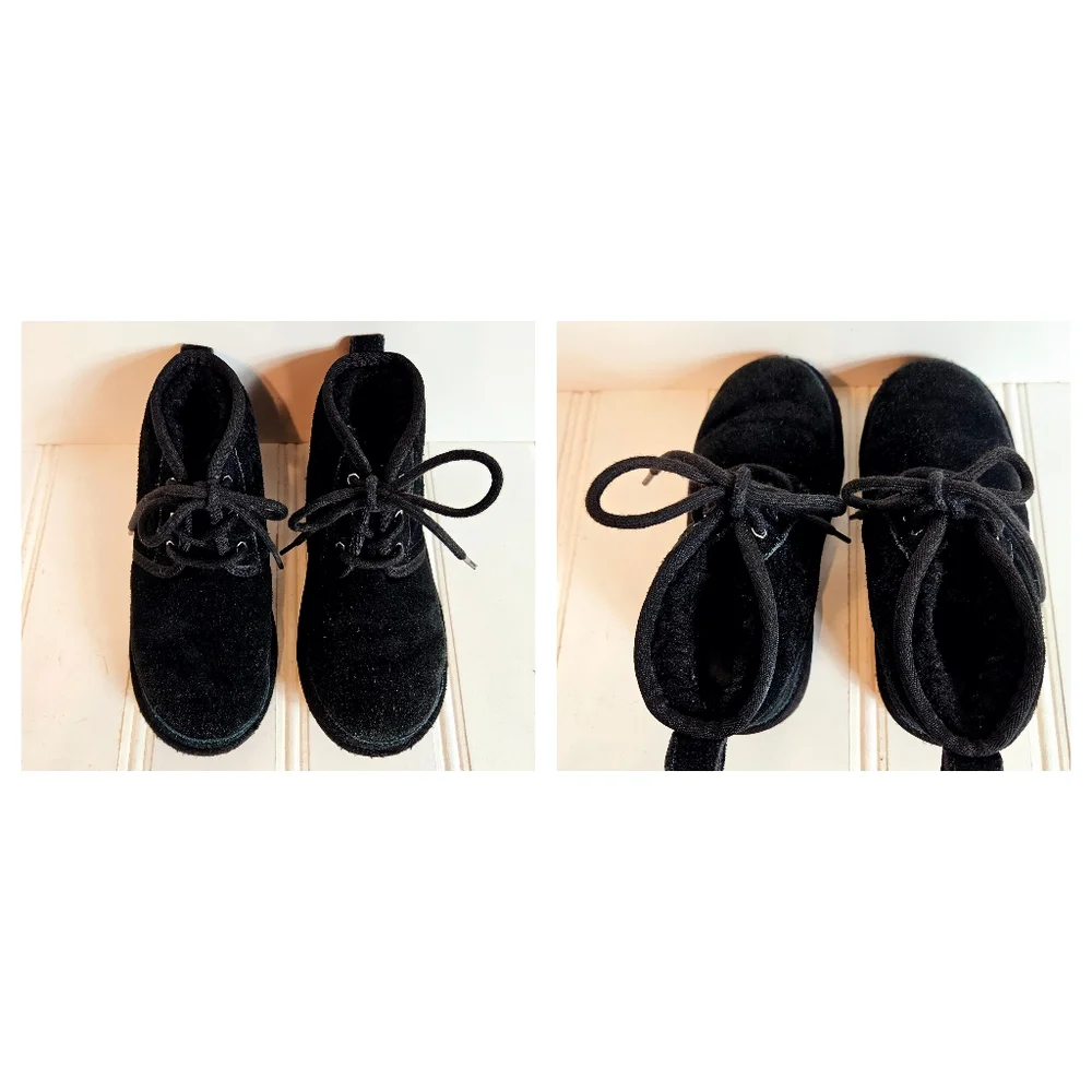 UGG Neumel II Chukka Boots Kids 1 Ankle Suede Wool Lined Lace Up Black Cozy